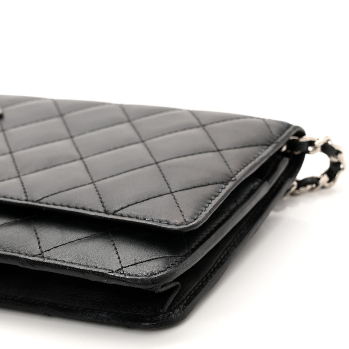 Calfskin Quilted Cambon Wallet On Chain WOC Black