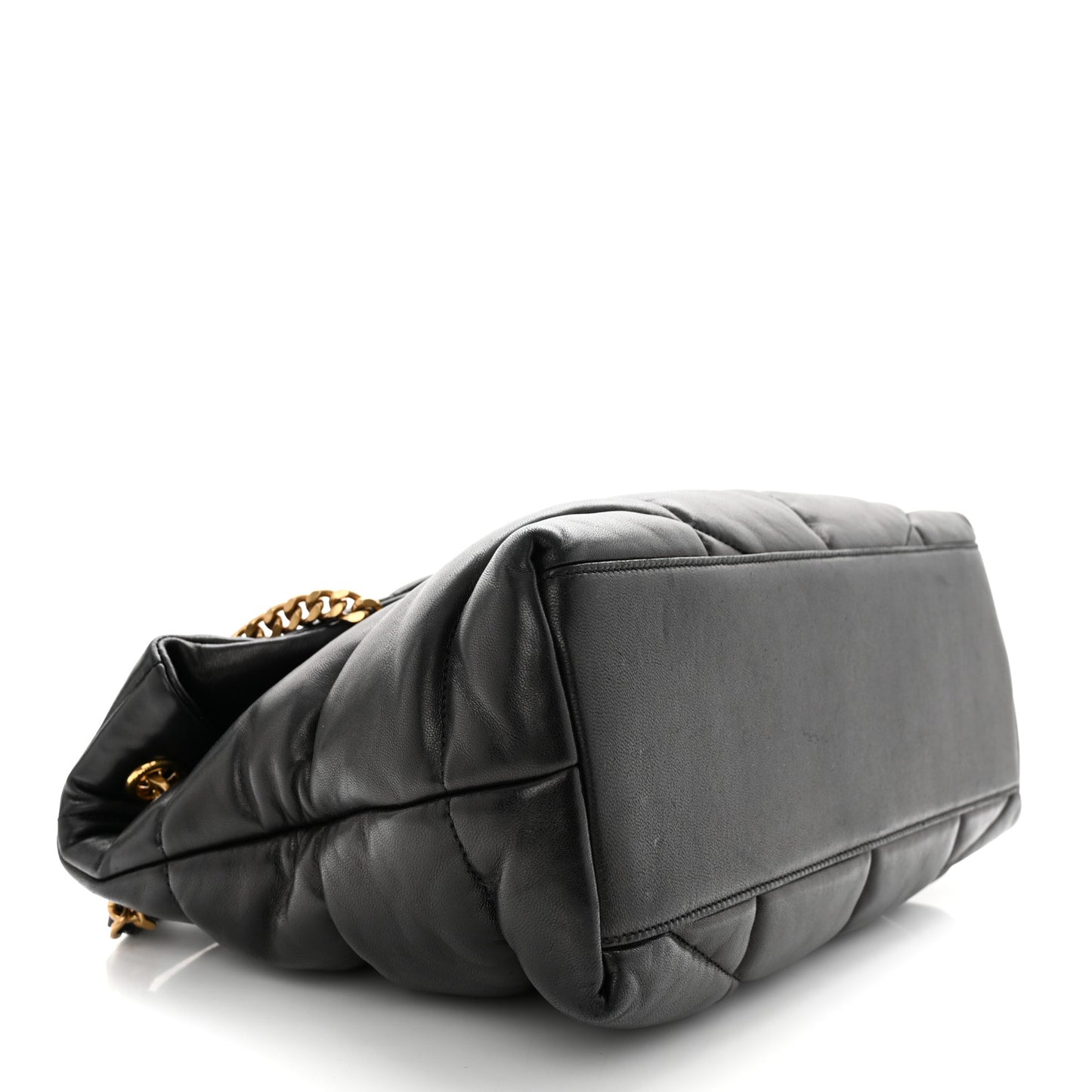 Lambskin Quilted Medium Loulou Puffer Monogram Chain Satchel Black