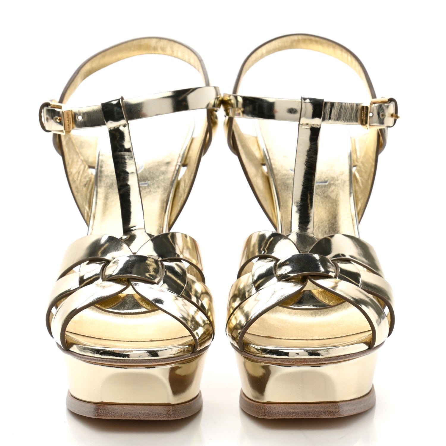 Saint Laurent Metallic Calfskin Tribute 105 Platform Sandals 37 Gold 2 of 9