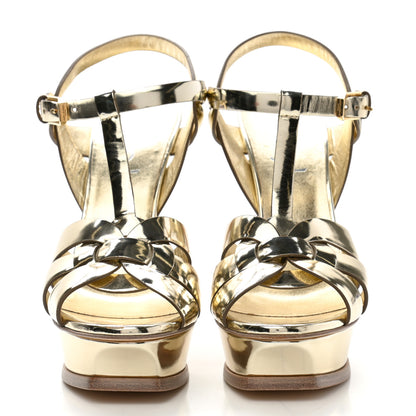 Saint Laurent Metallic Calfskin Tribute 105 Platform Sandals 37 Gold 2 of 9