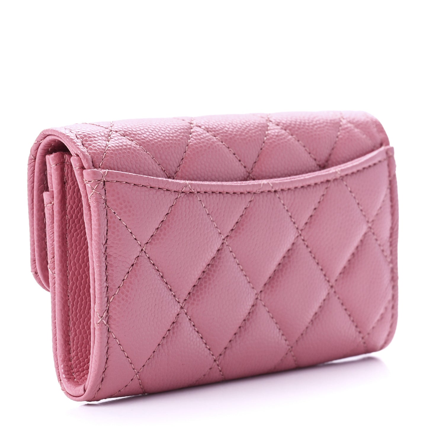 Caviar Quilted Flap Card Holder Wallet Pink