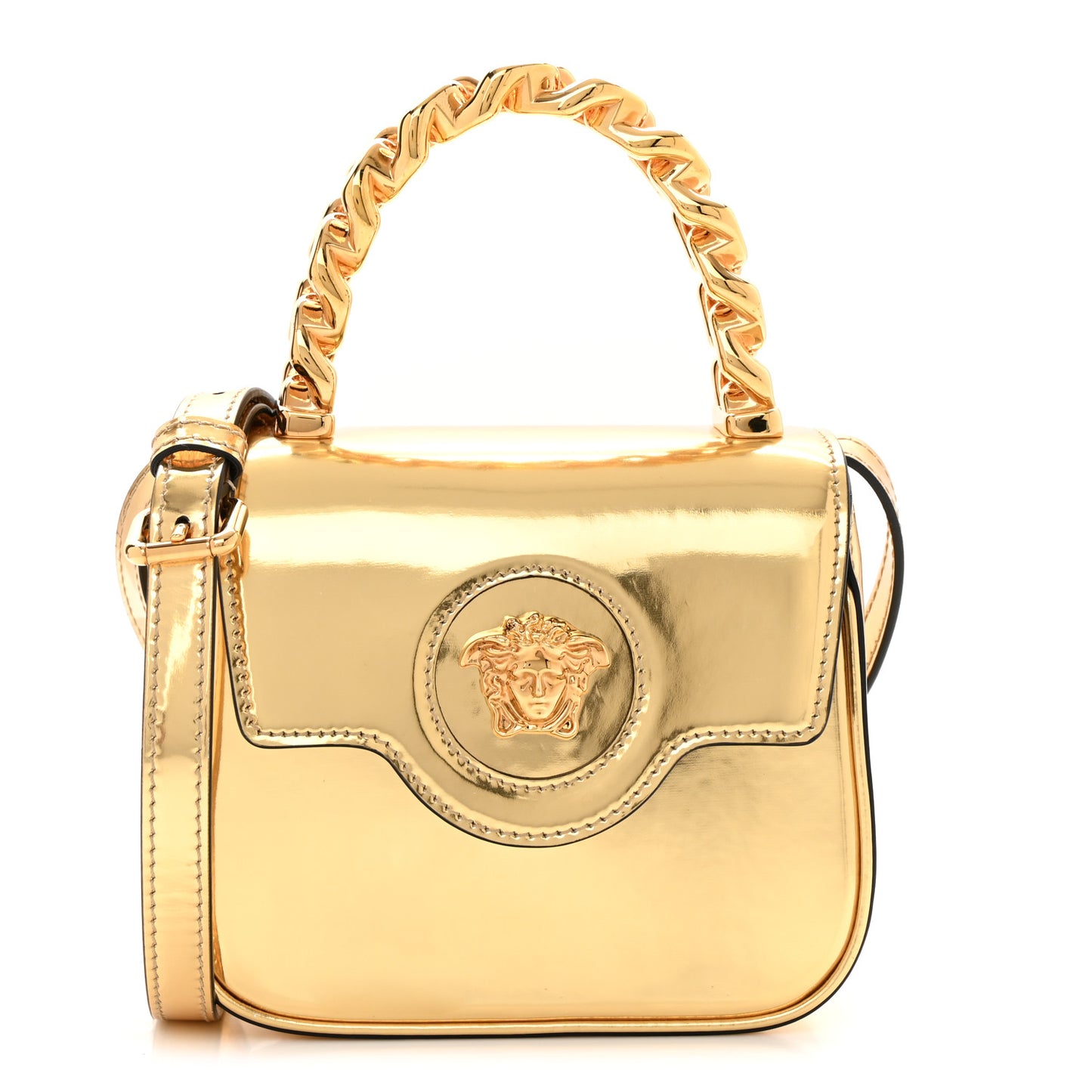 Metallic Calfskin Mini La Medusa Bag Gold