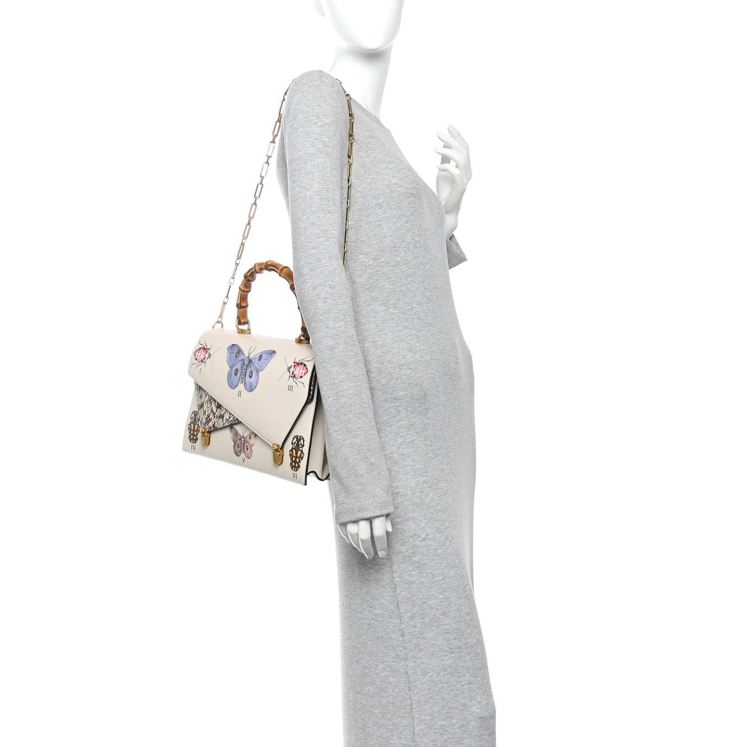 Gucci Calfskin Snakeskin Studded Medium Ottilia Top Handle Bag White 2 of 11