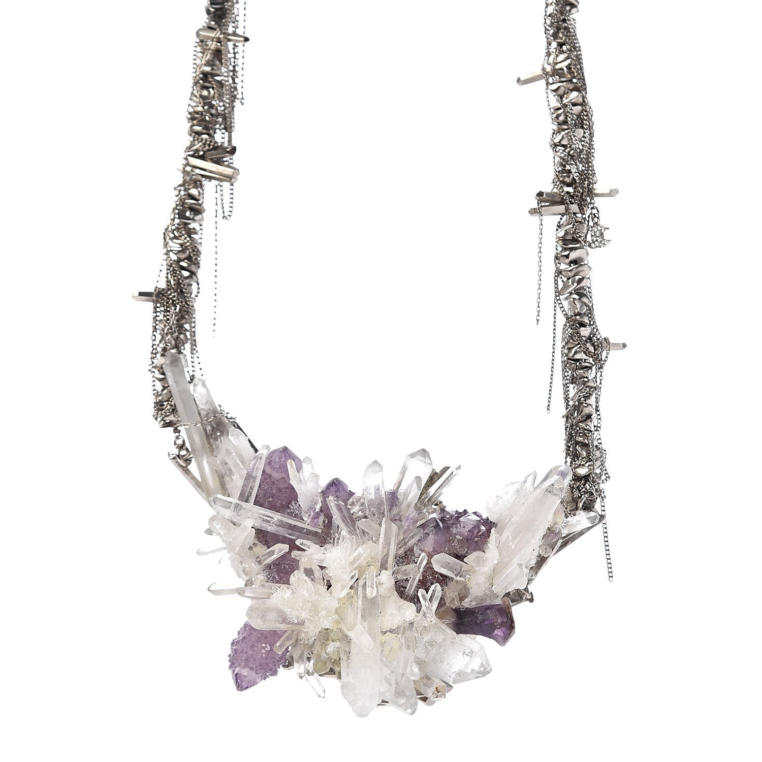 Chanel Quartz Amethyst Crystal Poured Glass CC Chain Necklace Silver Purple 1 of 6