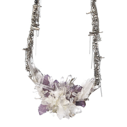 Chanel Quartz Amethyst Crystal Poured Glass CC Chain Necklace Silver Purple 1 of 6