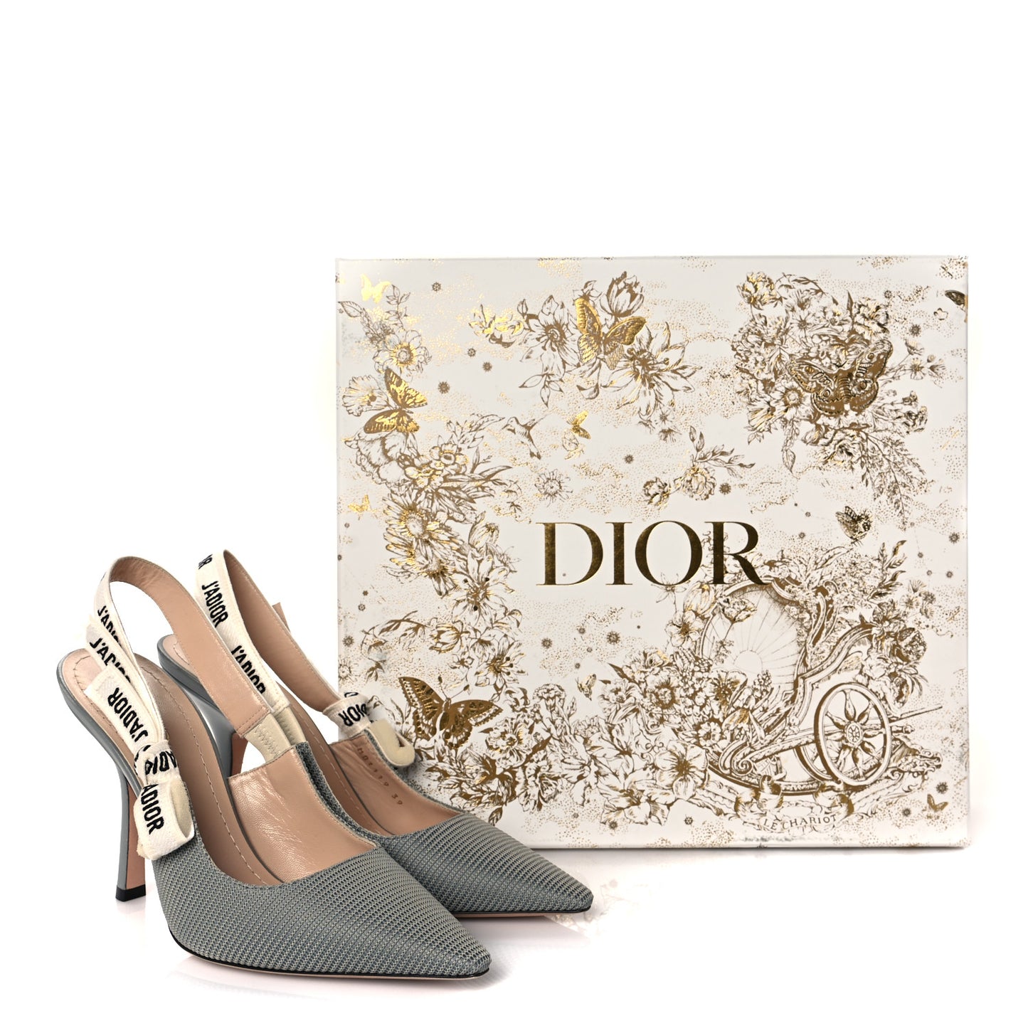 Technical Canvas Ribbon J'Adior Slingback 100mm Pumps 39 Grey Stone