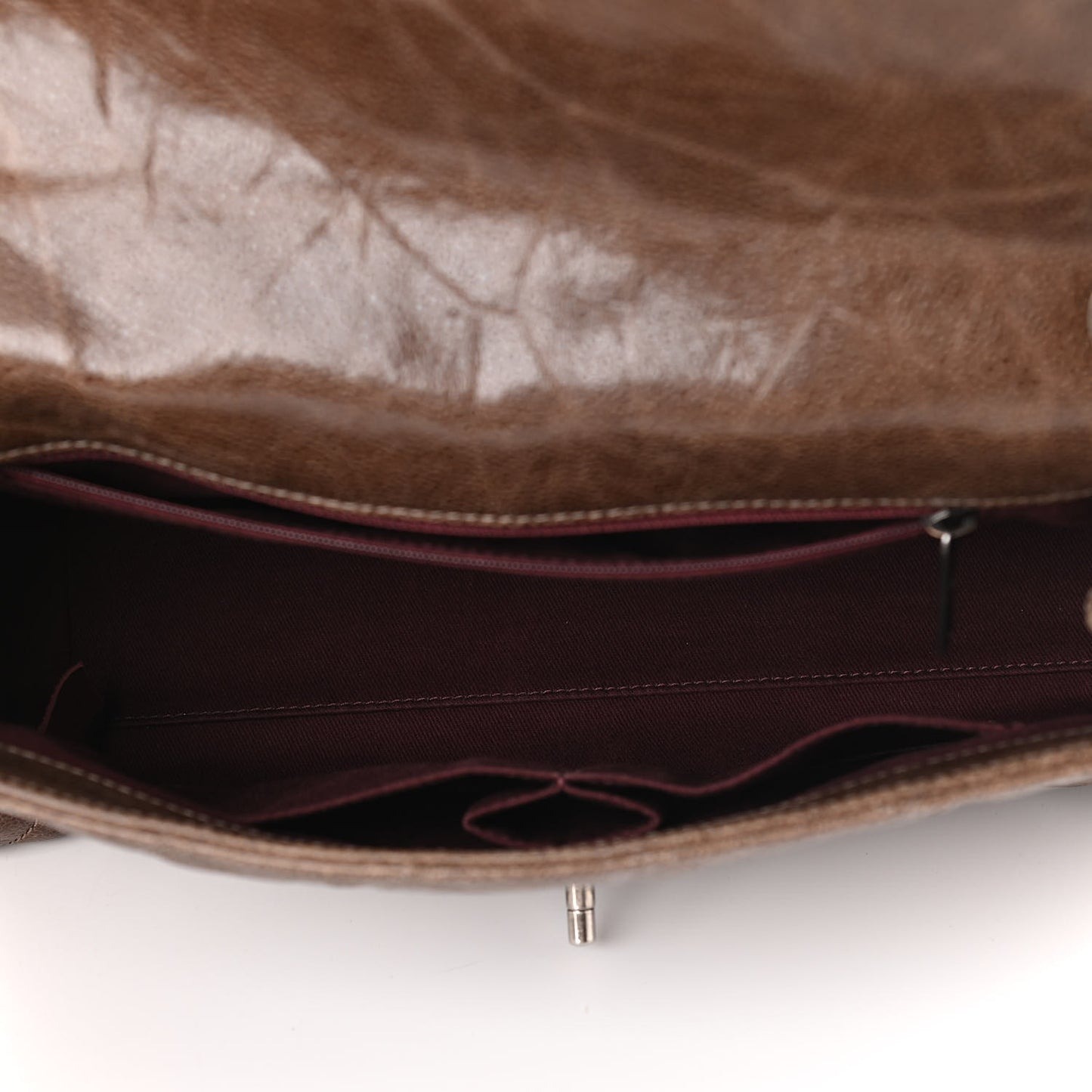 Crumpled Grained Calfskin Jumbo CC Crave Flap Brown