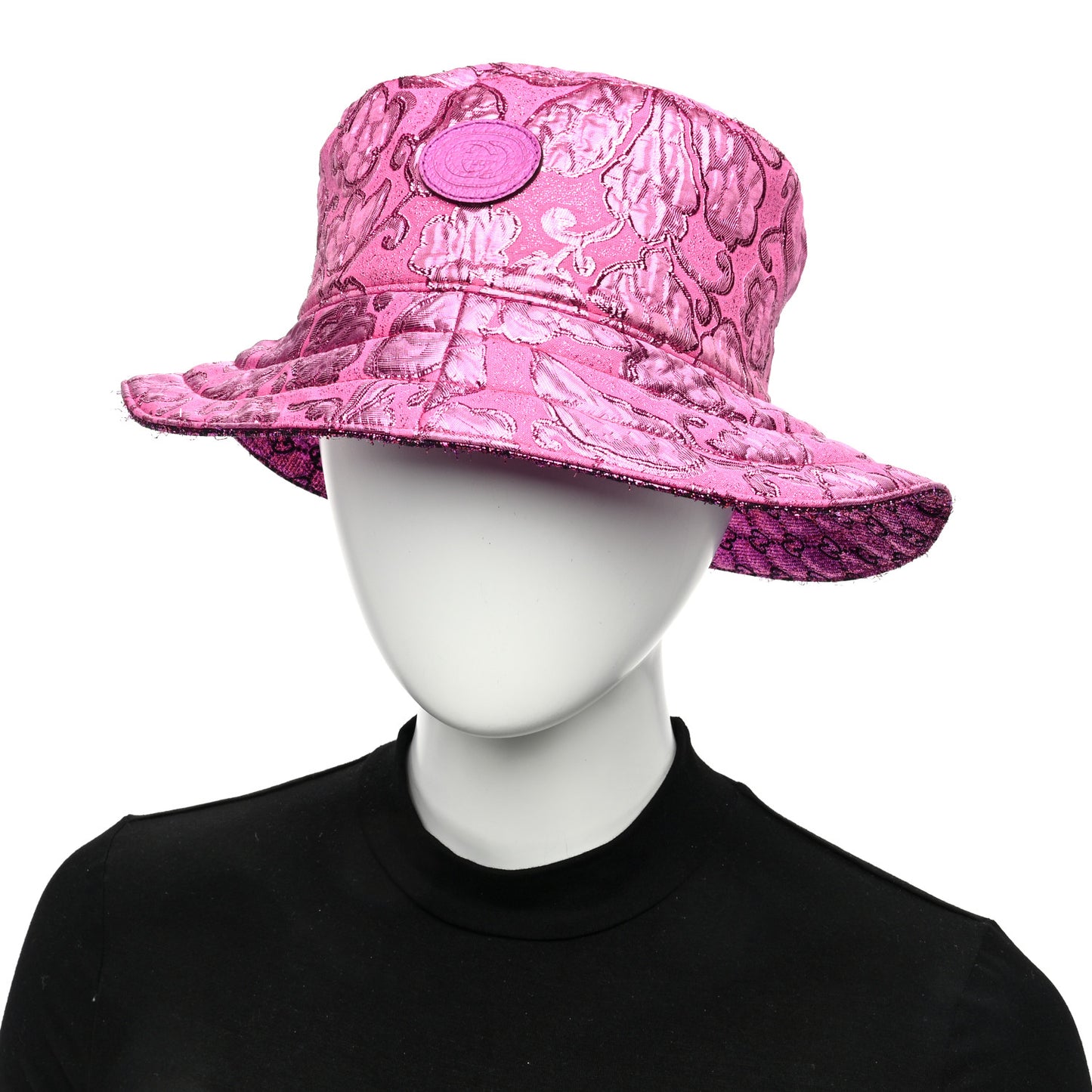 Canvas Lame GG Monogram Reversible Bucket Hat Fuxia Pink