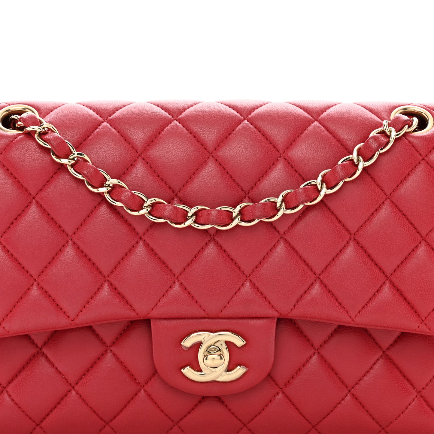 Lambskin Quilted Medium Double Flap Dark Pink
