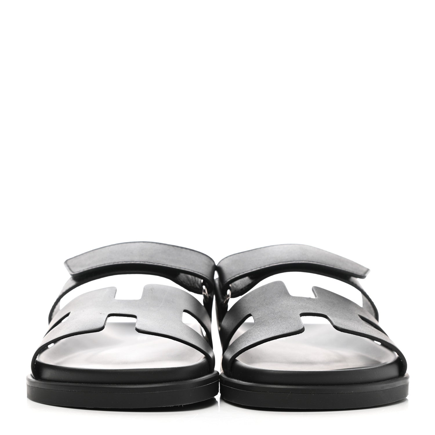 Hermes Calfskin Womens Chypre Sandals 37.5 Black 2 of 8
