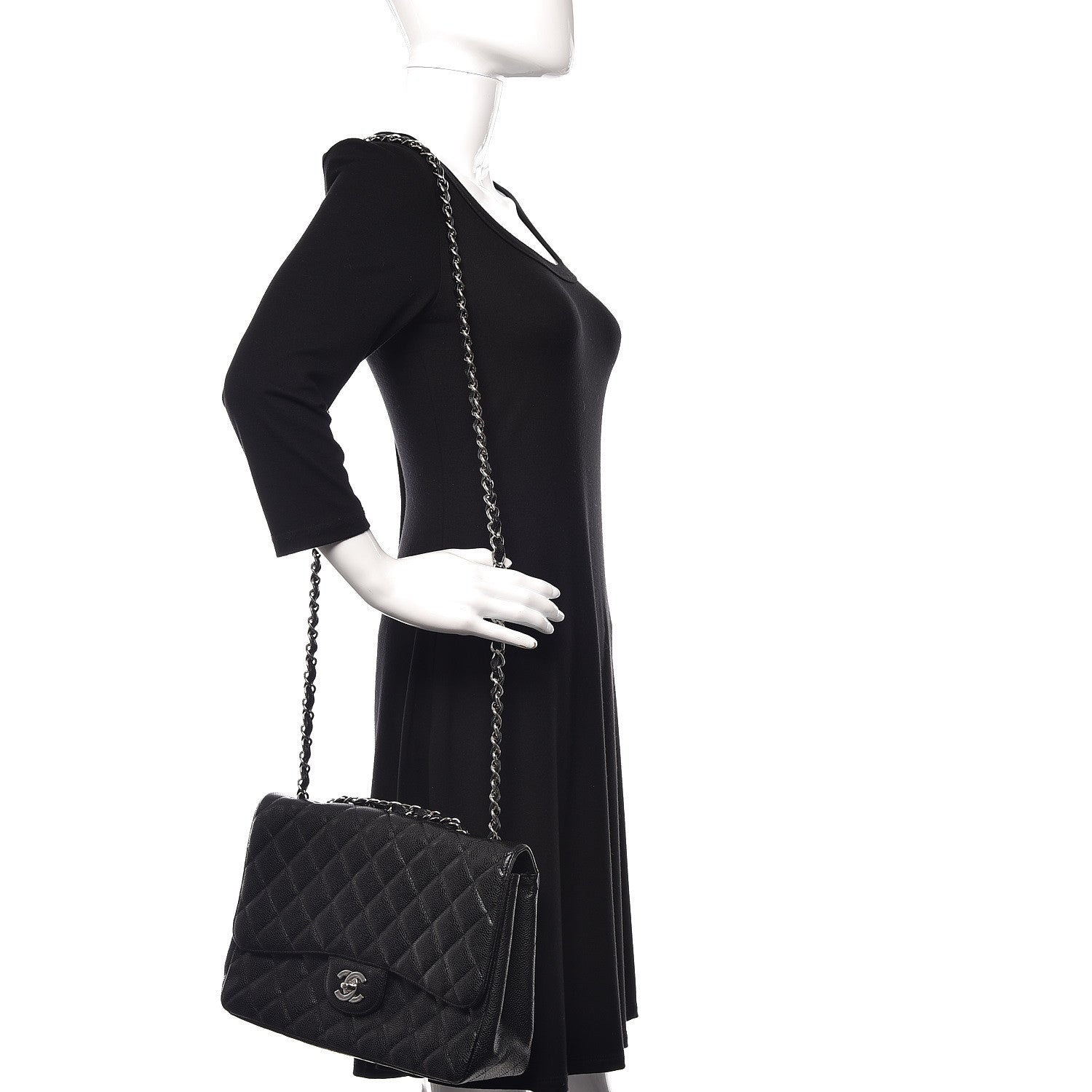 Chanel Caviar Quilted Jumbo Single Flap Black 2 of 12