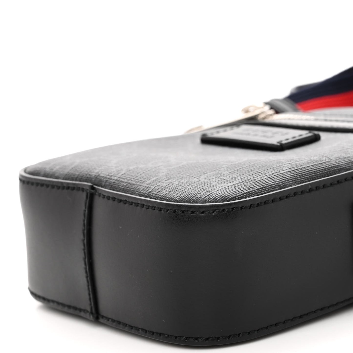 GG Supreme Monogram Appia Calfskin Web Small Camera Messenger Bag Black Grey