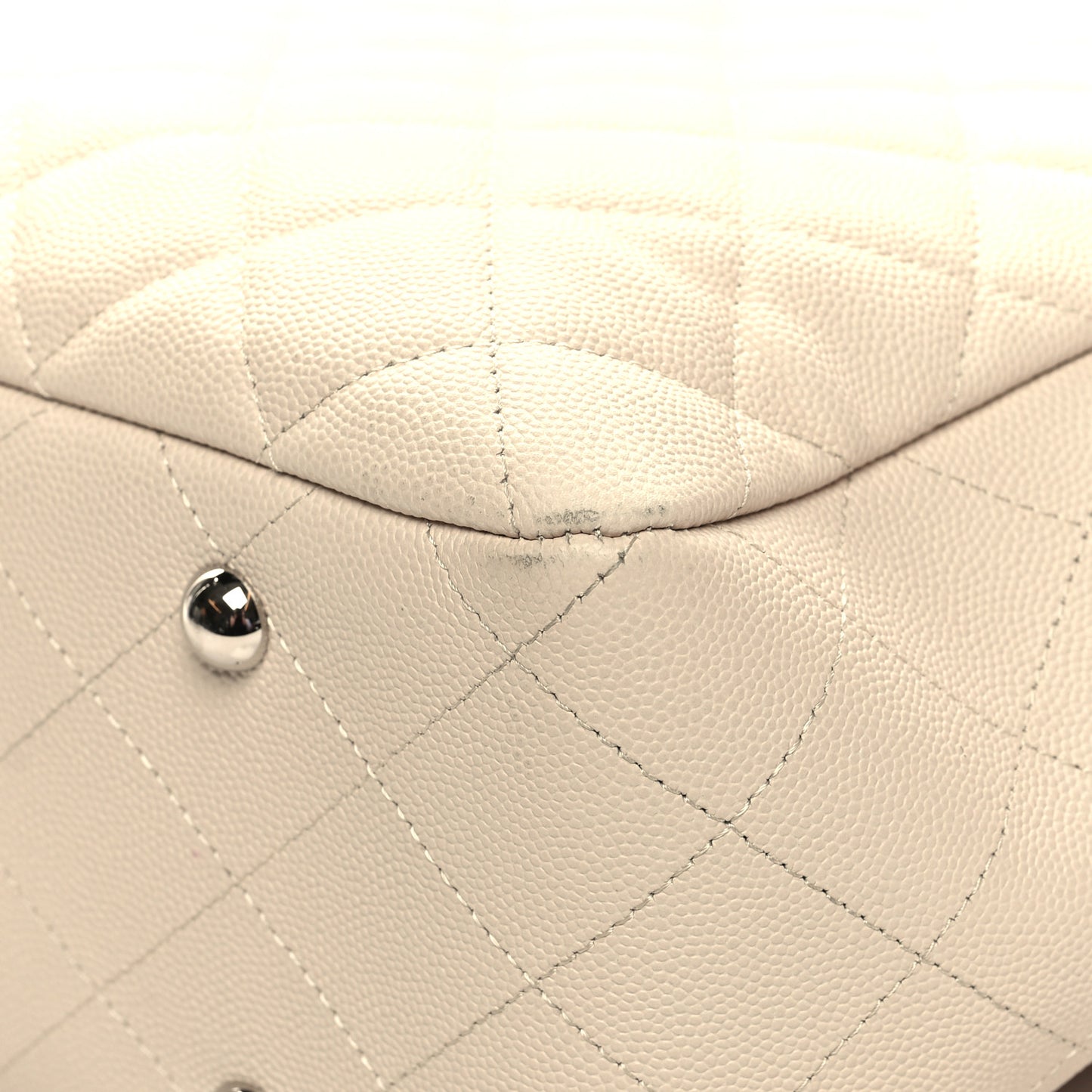 Caviar Quilted Large Classic Shopping Tote Light Beige
