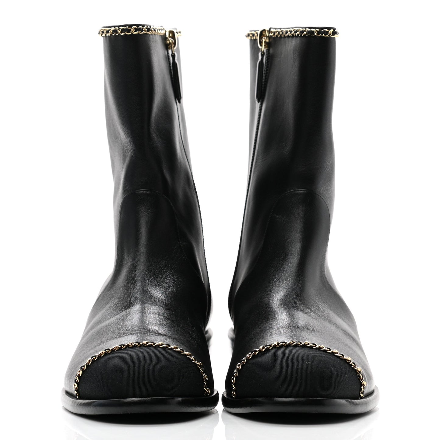 Lambskin Grosgrain Cap Toe Chain Short Boots 40 Black