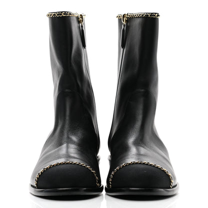 Chanel Lambskin Grosgrain Cap Toe Chain Short Boots 40 Black 2 of 8