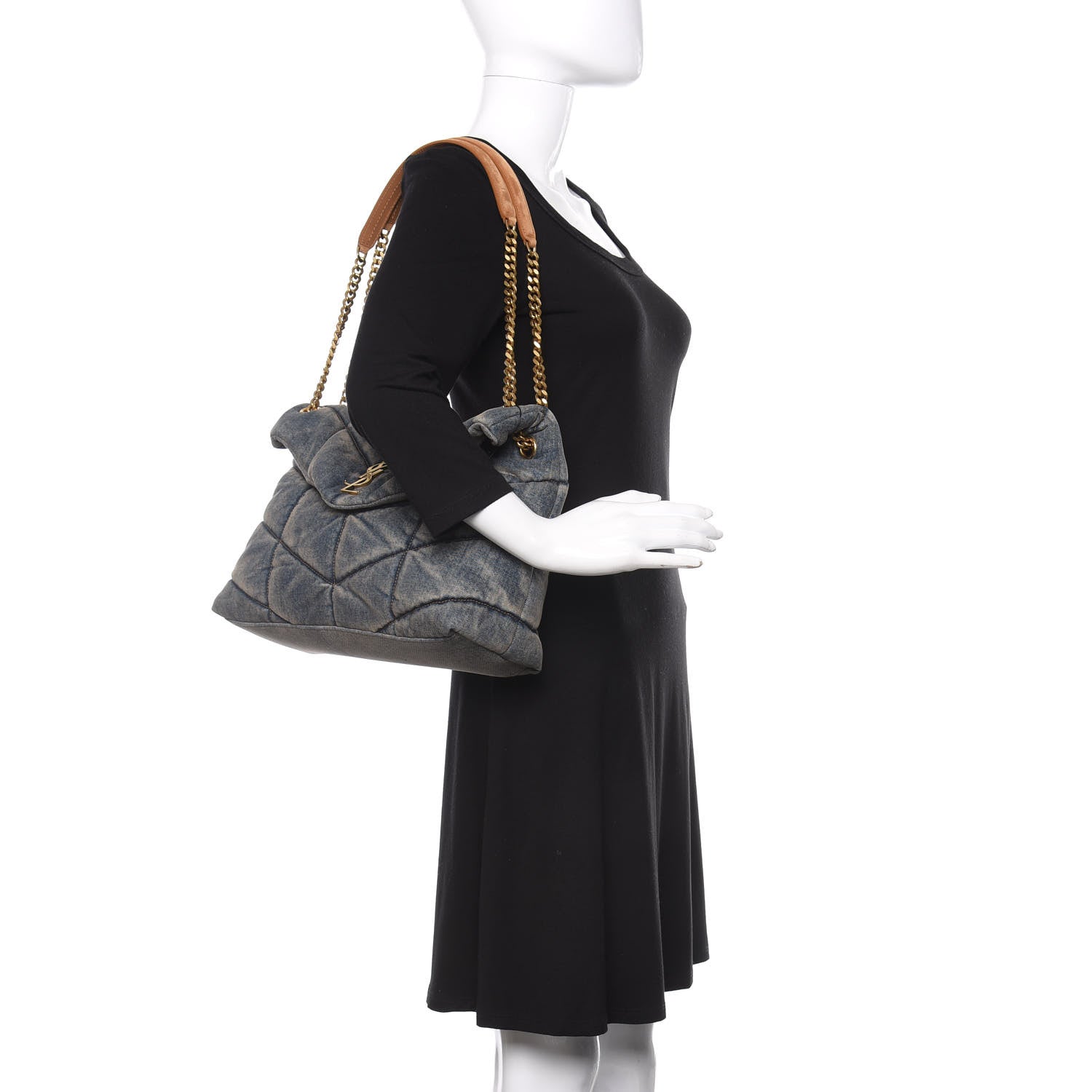 Saint Laurent Denim Quilted Medium Loulou Puffer Monogram Chain Satchel Blue Cinnamon 2 of 9
