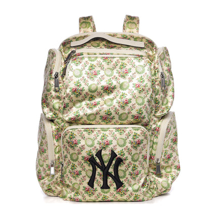 Gucci X MLB Satin Floral Print NY Yankees Patch Backpack Ivory Green 1 of 10