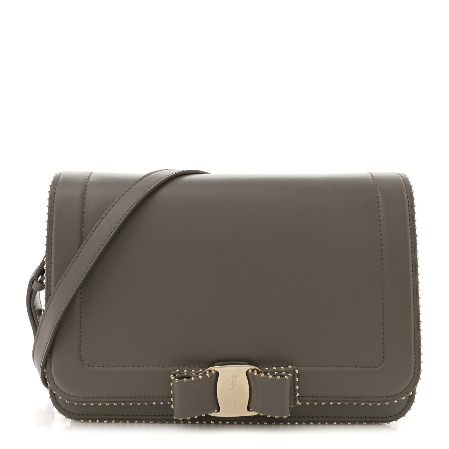 Calfskin Studded Vara Bow Bag Taupe