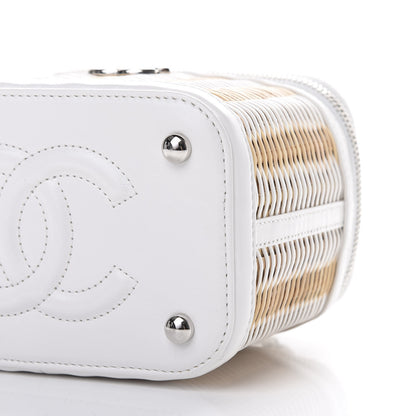Chanel Calfskin Raffia Small Vanity Case Bag White Beige 9 of 11