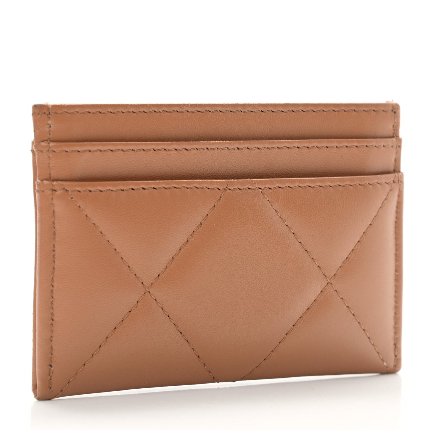 Lambskin Quilted Chanel 19 Card Holder Brown