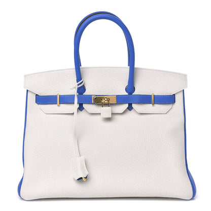 Hermes Bi-Color Horseshoe Birkin 35 Perle Bleu Electrique 1 of 9