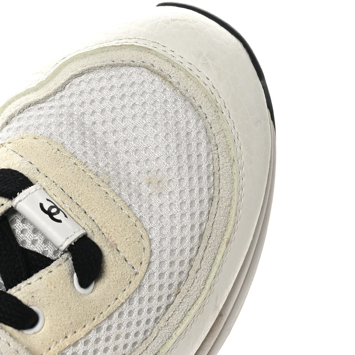 Chanel Mesh Suede Calfskin Grained Calfskin Womens CC Sneakers 39.5 White Black 9 of 9