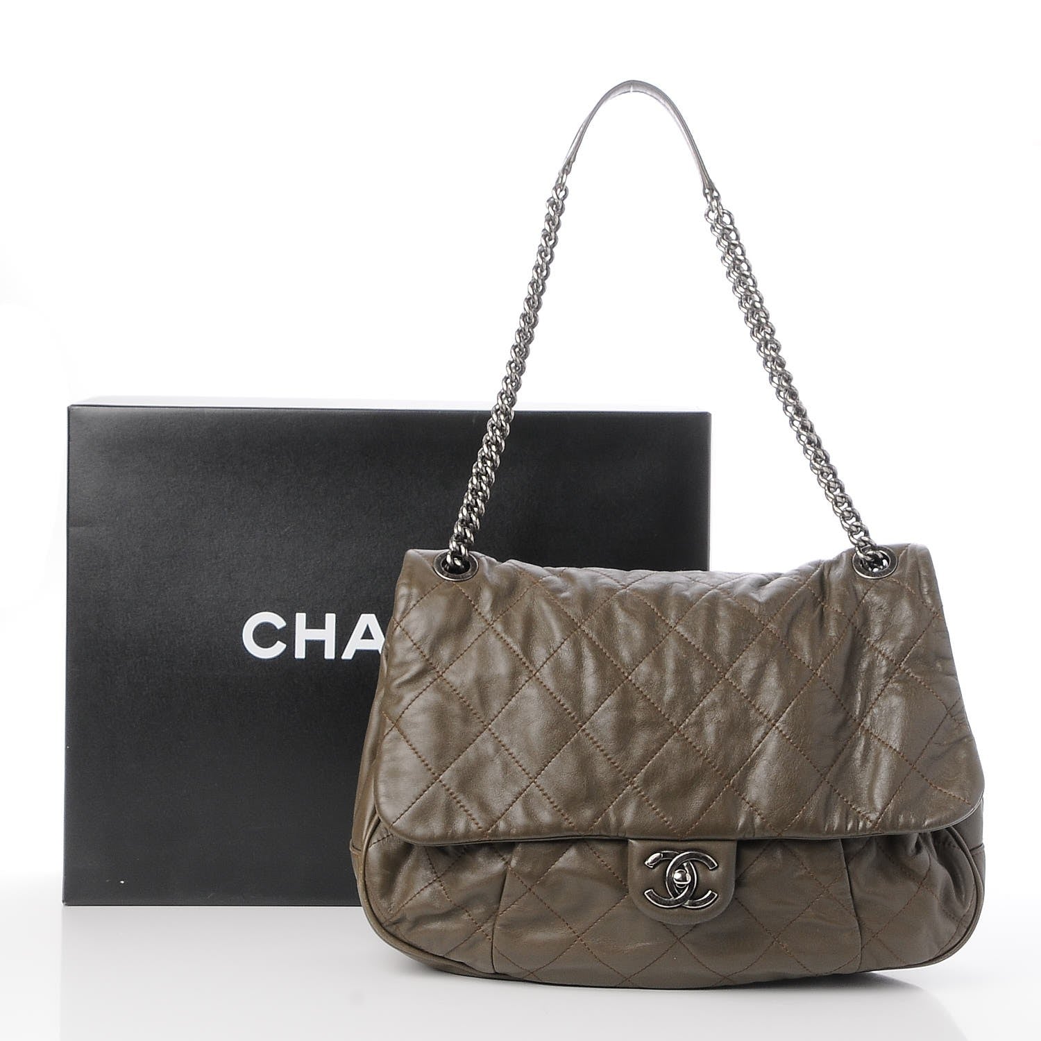 Chanel Calfskin Coco Pleats Messenger Flap Khaki 8 of 8