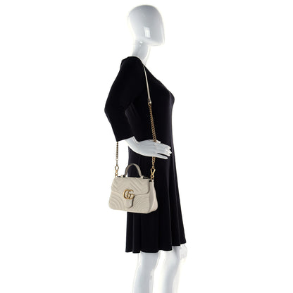 Gucci Calfskin Matelasse Mini GG Marmont Top Handle Shoulder Bag White 3 of 7