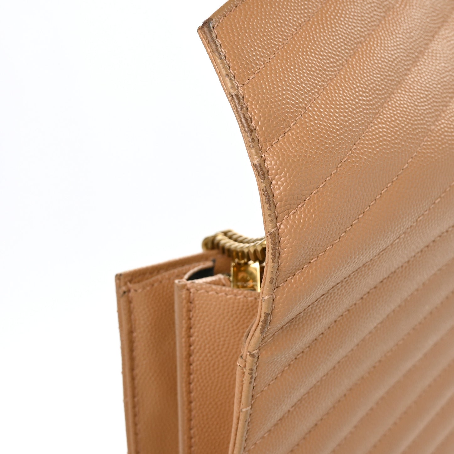 Grain De Poudre Matelasse Chevron Monogram Chain Wallet Natural Dark