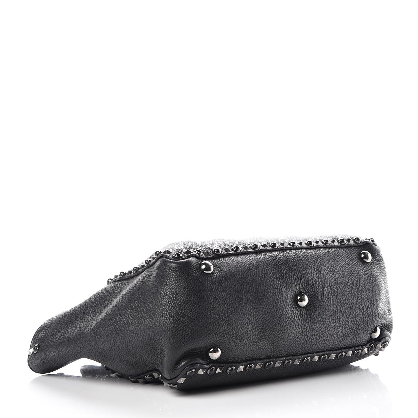 Grained Calfskin Onyx Medium Rockstud Rolling Tote Black