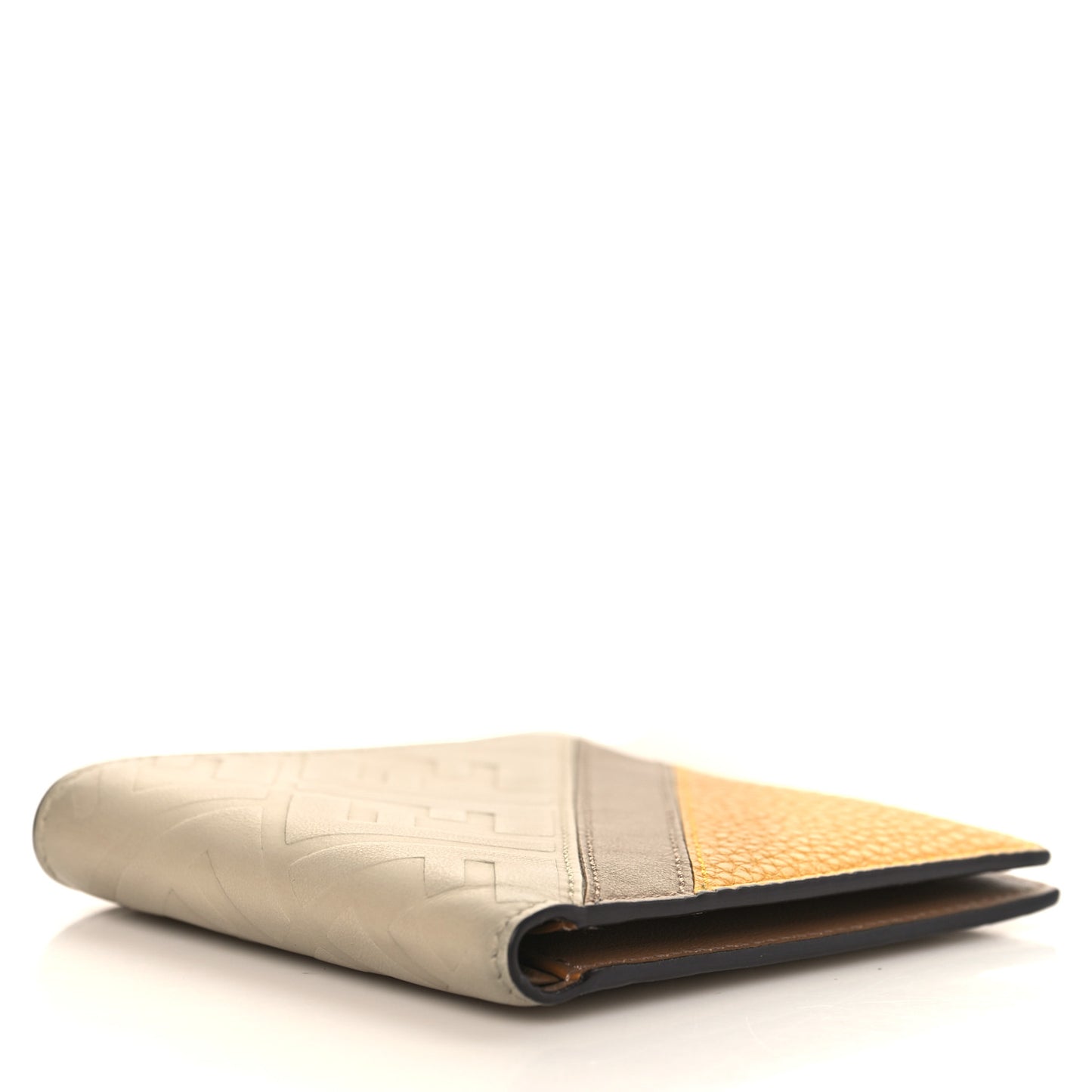 Vitello Grace FF Embossed Striped Bi-Fold Wallet Latte Sand Giallo Fendi