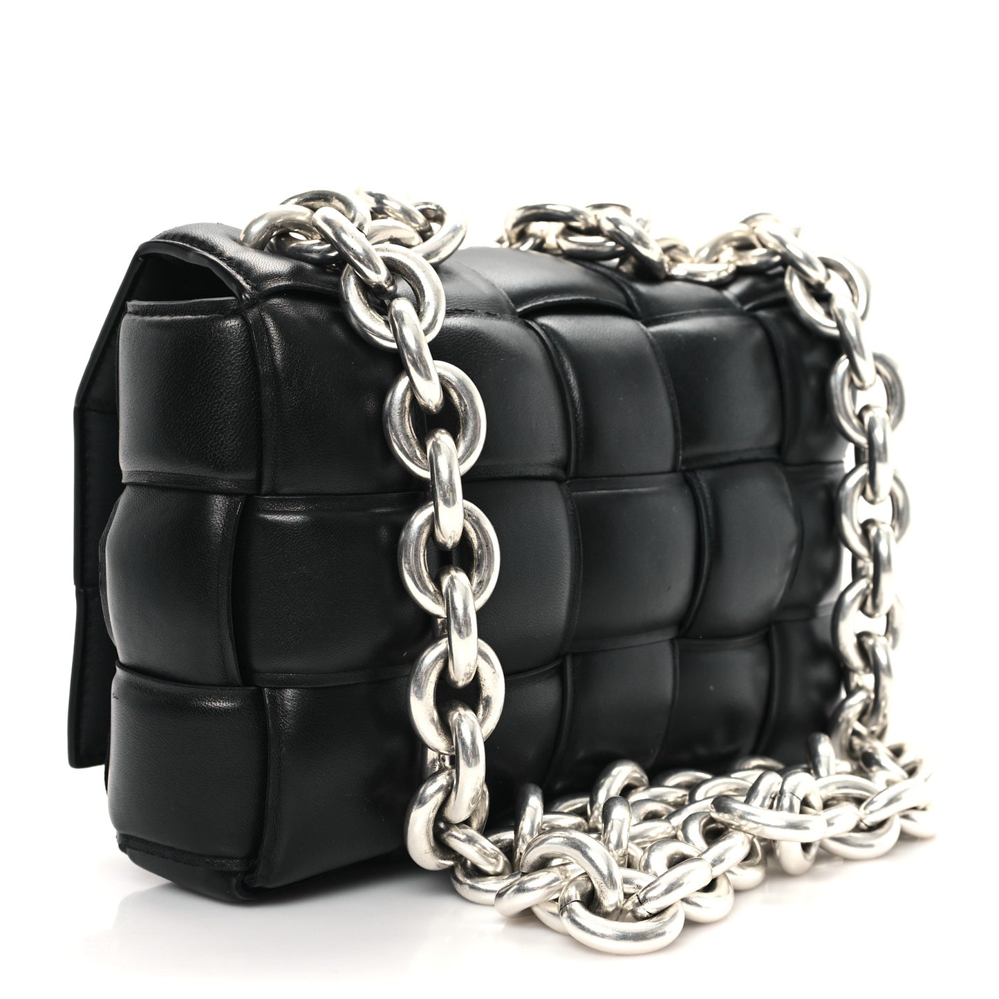 Lambskin Maxi Intreccio Padded Chain Cassette Crossbody Bag Black