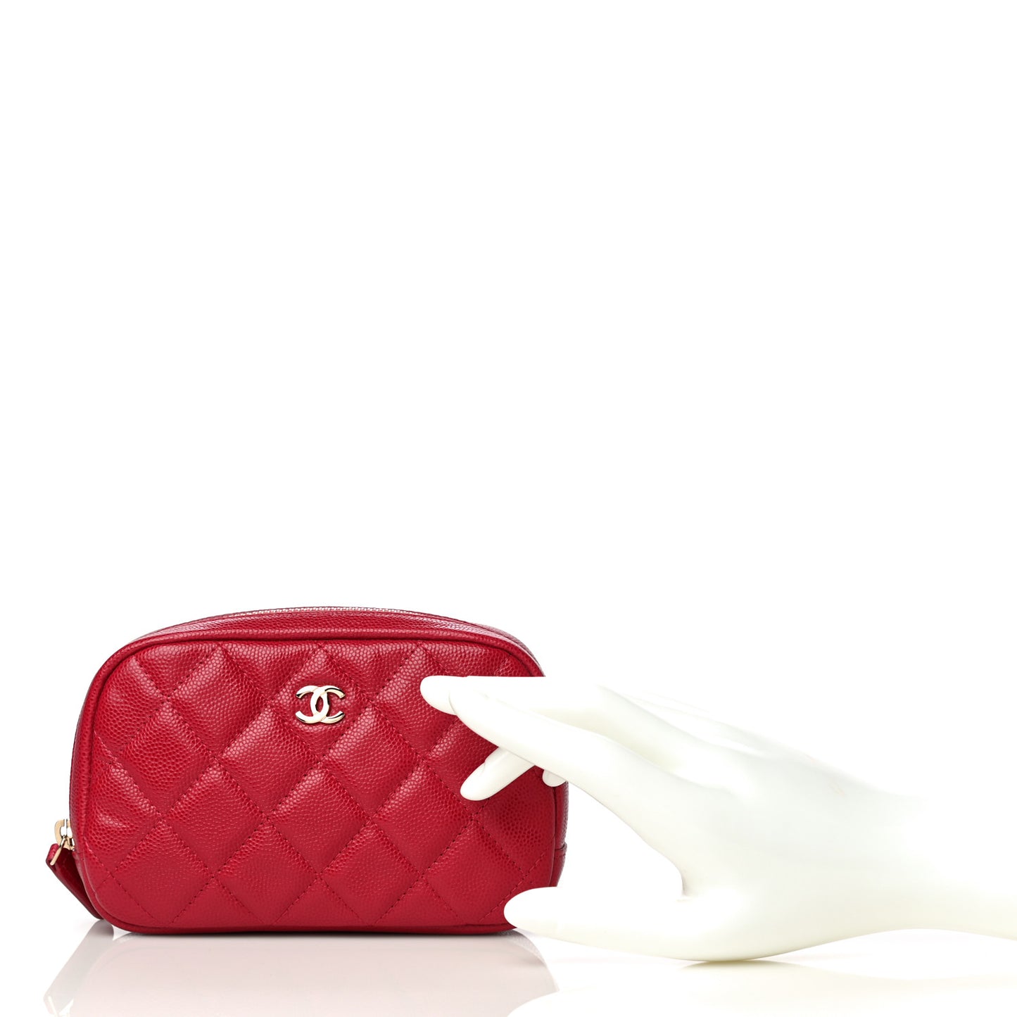 Caviar Quilted Small Curvy Pouch Cosmetic Case Dark Pink