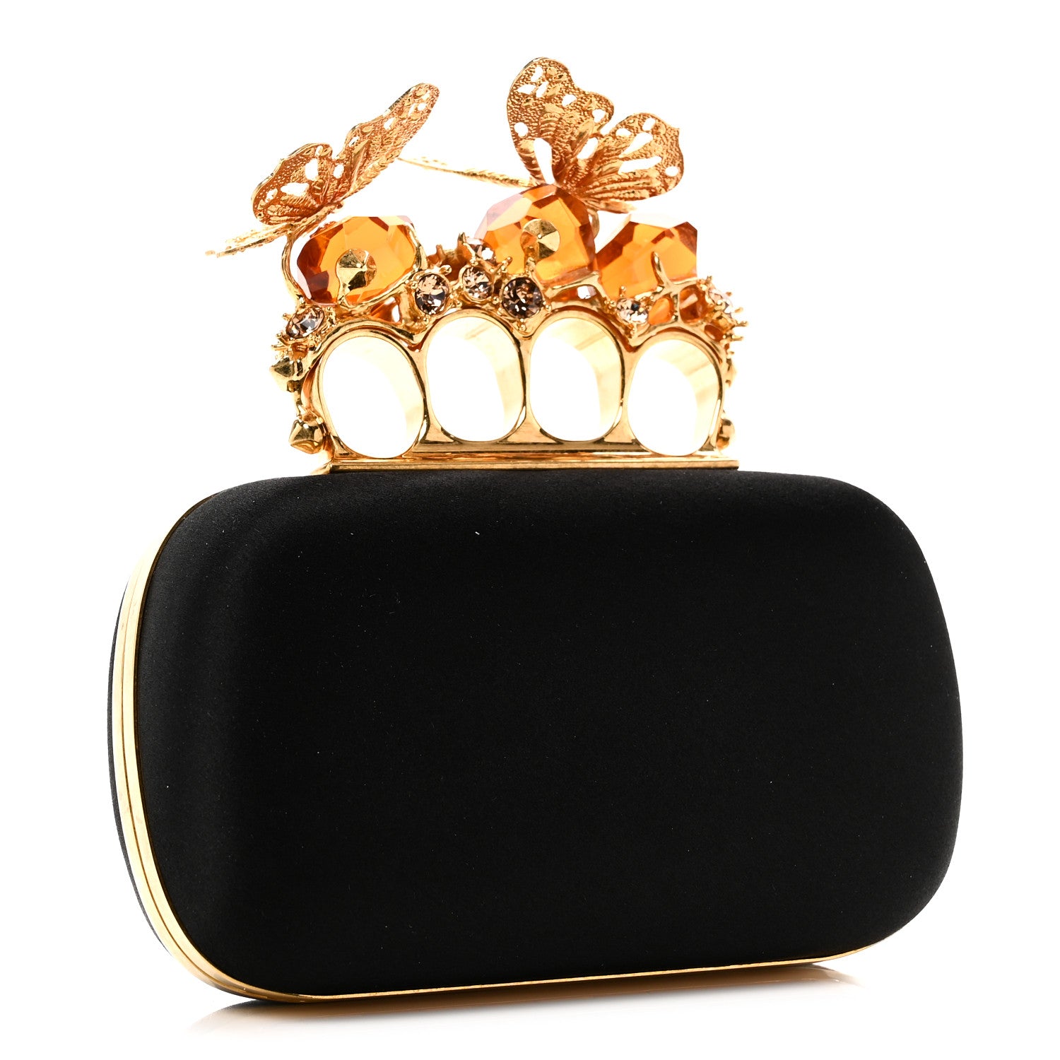 Alexander McQueen Satin Butterfly Knuckle Duster Box Clutch Black 3 of 13
