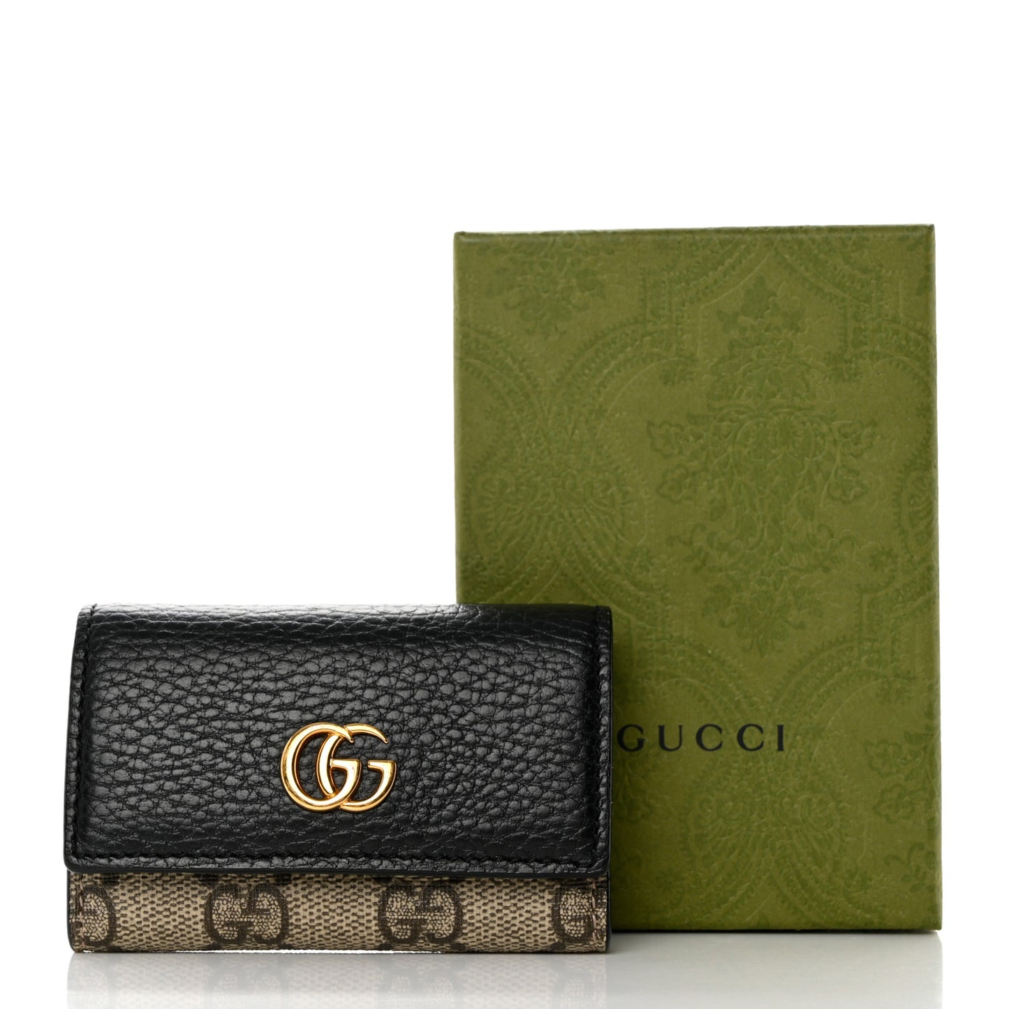 Dollar Calfskin GG Supreme Monogram GG Marmont 6 Key Holder Case Black Beige Ebony