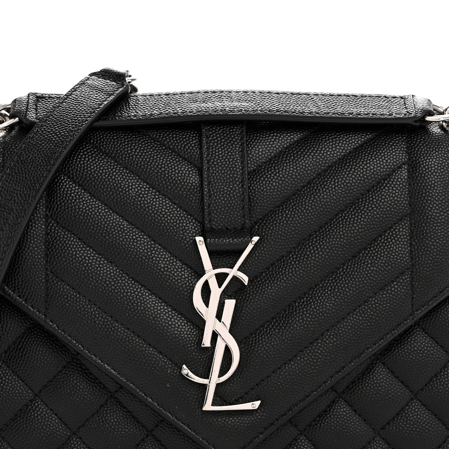 Saint Laurent Grain De Poudre Textured Mixed Matelasse Triquilt Medium Monogram Satchel Black 8 of 12