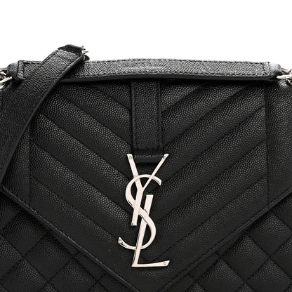 Saint Laurent Grain De Poudre Textured Mixed Matelasse Triquilt Medium Monogram Satchel Black 8 of 12