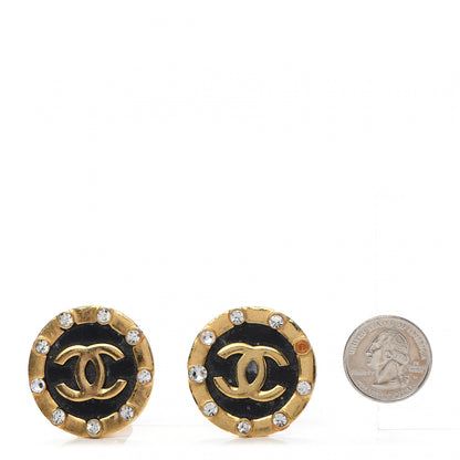 Chanel Crystal CC Round Clip On Earrings Black Gold 2 of 5