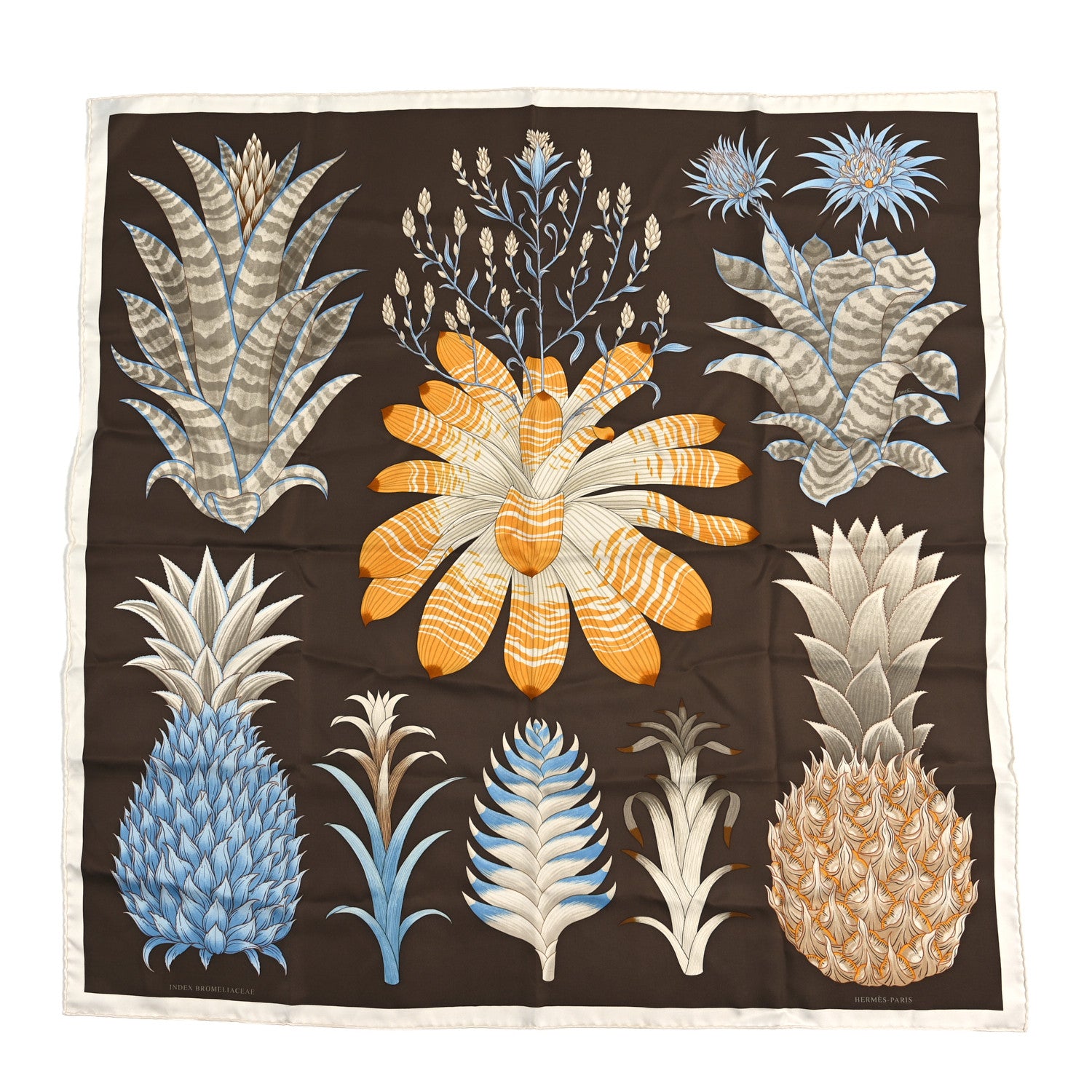 Hermes Silk Index Bromeliaceae Scarf 90 Ebene Bleu Miel 1 of 3