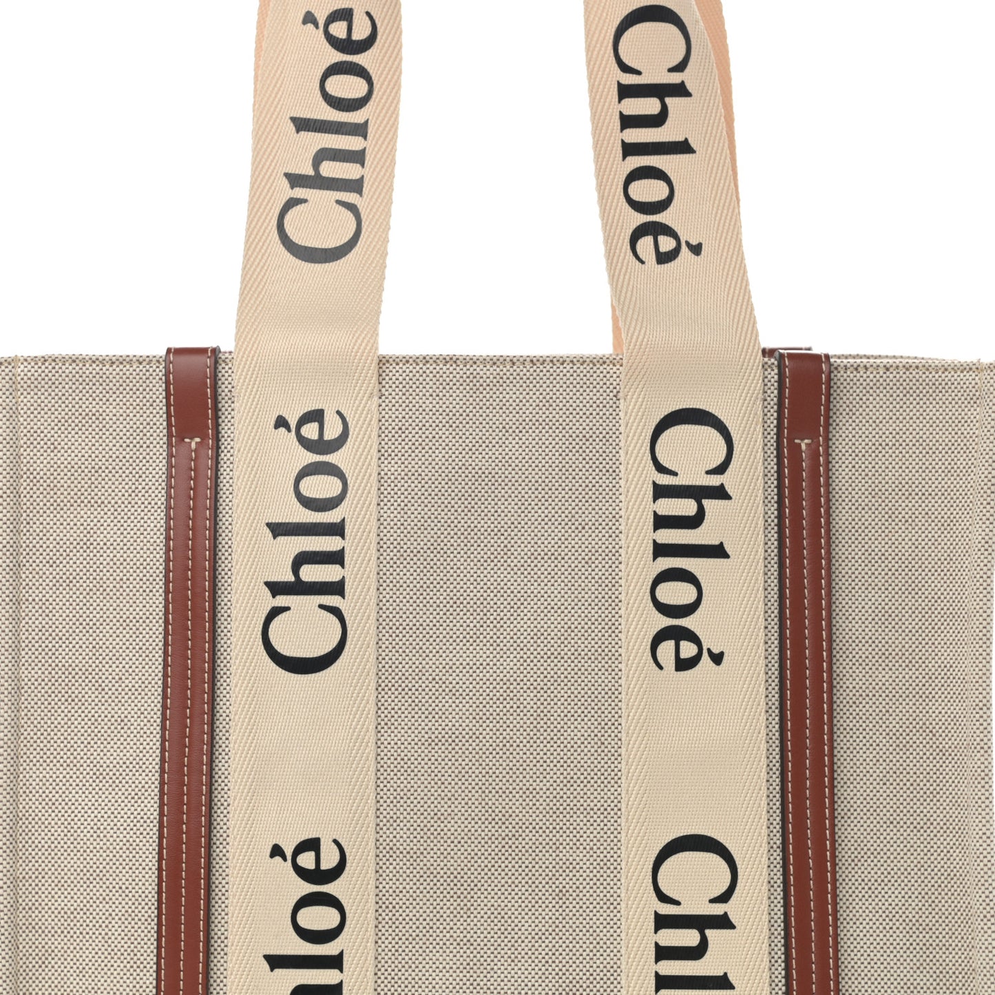 Cotton Calfskin Medium Woody Ribbon Tote White Brown