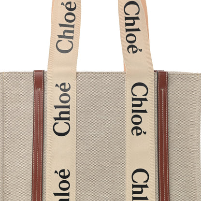 Chloe Cotton Calfskin Medium Woody Ribbon Tote White Brown 8 of 12