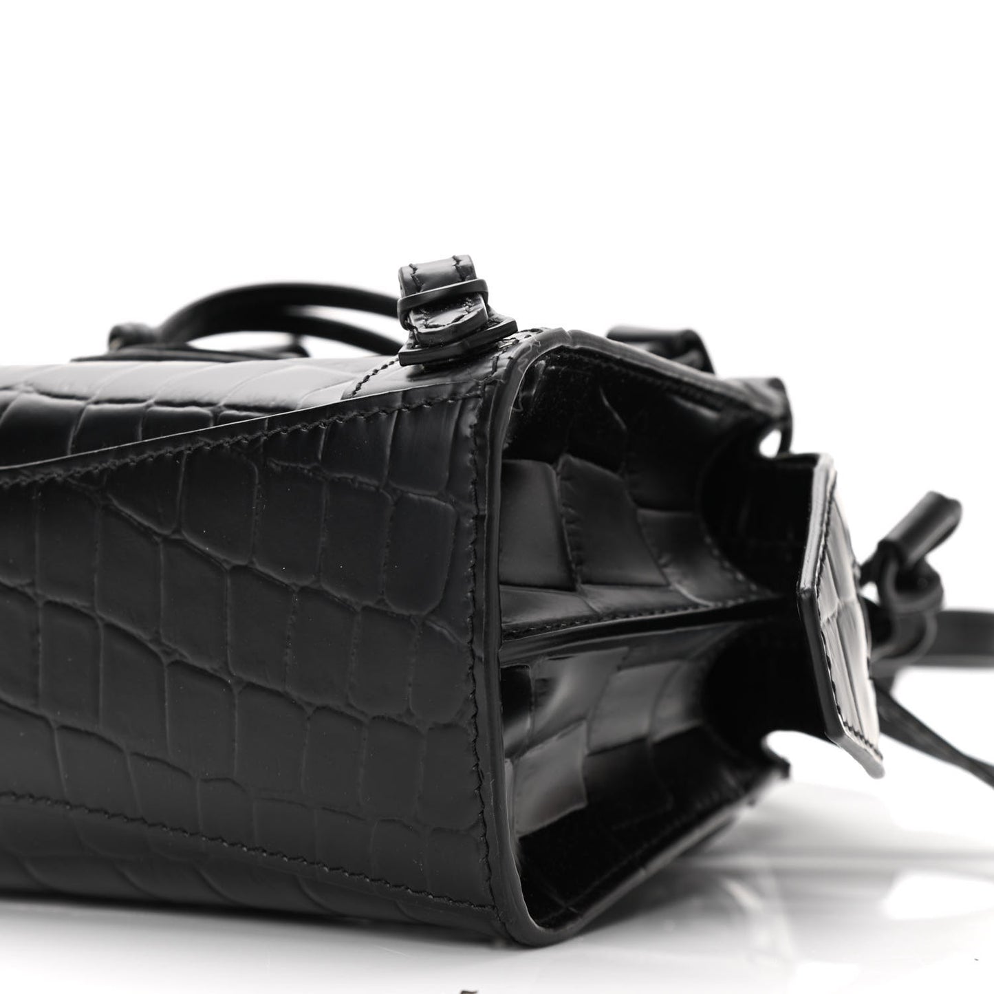 Semi Shiny Calfskin Crocodile Embossed Neo Classic Black Hardware Nano City Crossbody Black