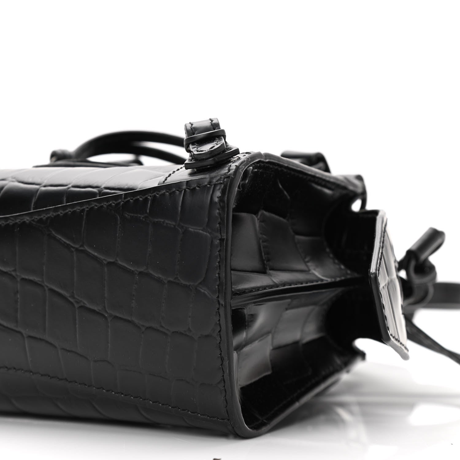 Balenciaga Semi Shiny Calfskin Crocodile Embossed Neo Classic Black Hardware Nano City Crossbody Black 8 of 8