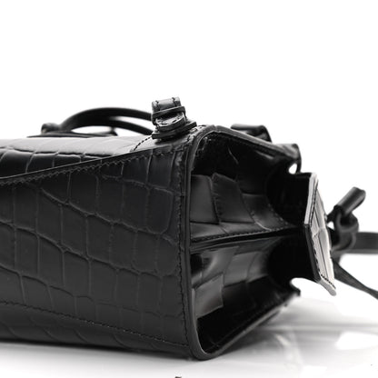 Balenciaga Semi Shiny Calfskin Crocodile Embossed Neo Classic Black Hardware Nano City Crossbody Black 8 of 8
