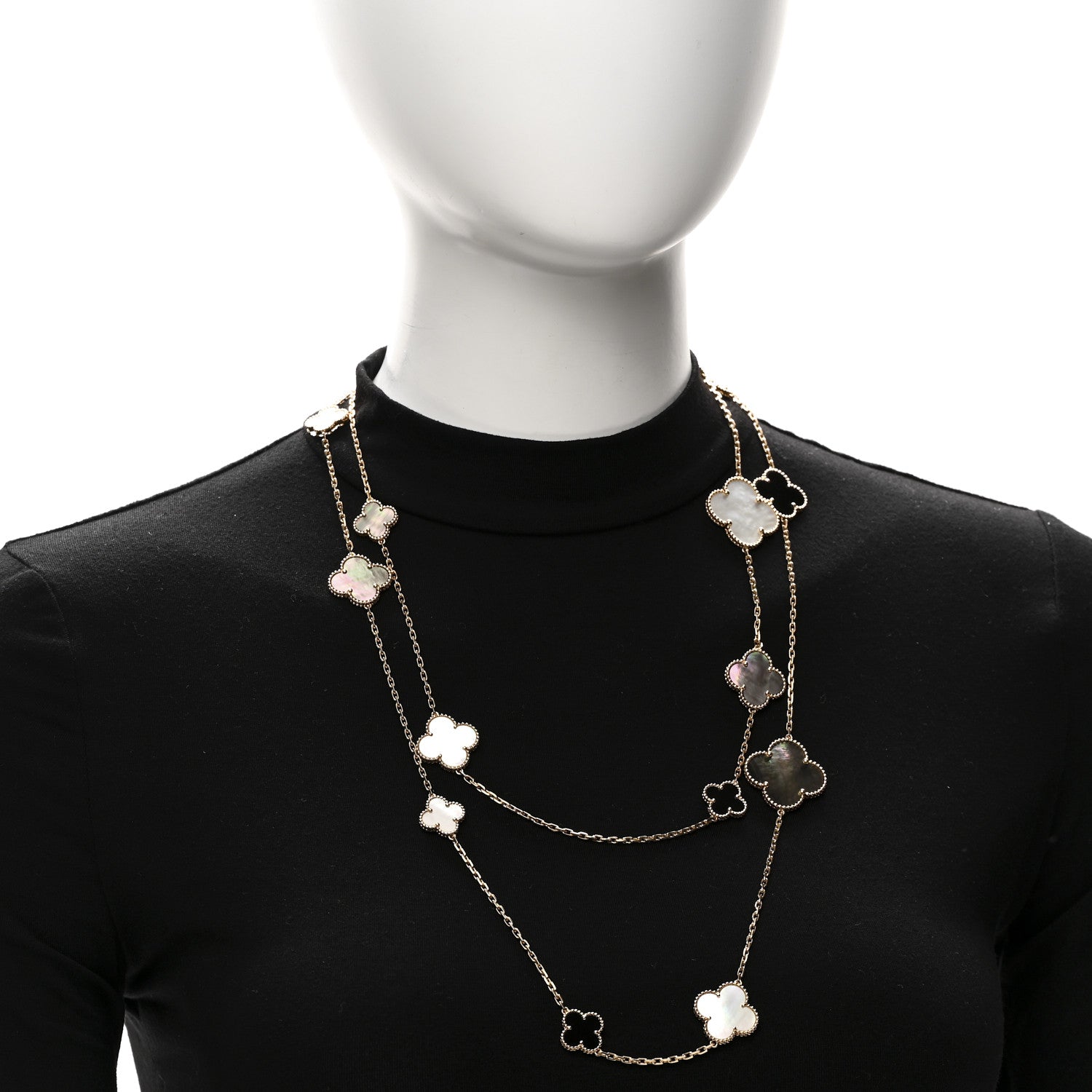 Van Cleef & Arpels 18K Yellow Gold Onyx Mother of Pearl 16 Motifs Magic Alhambra Necklace 2 of 5