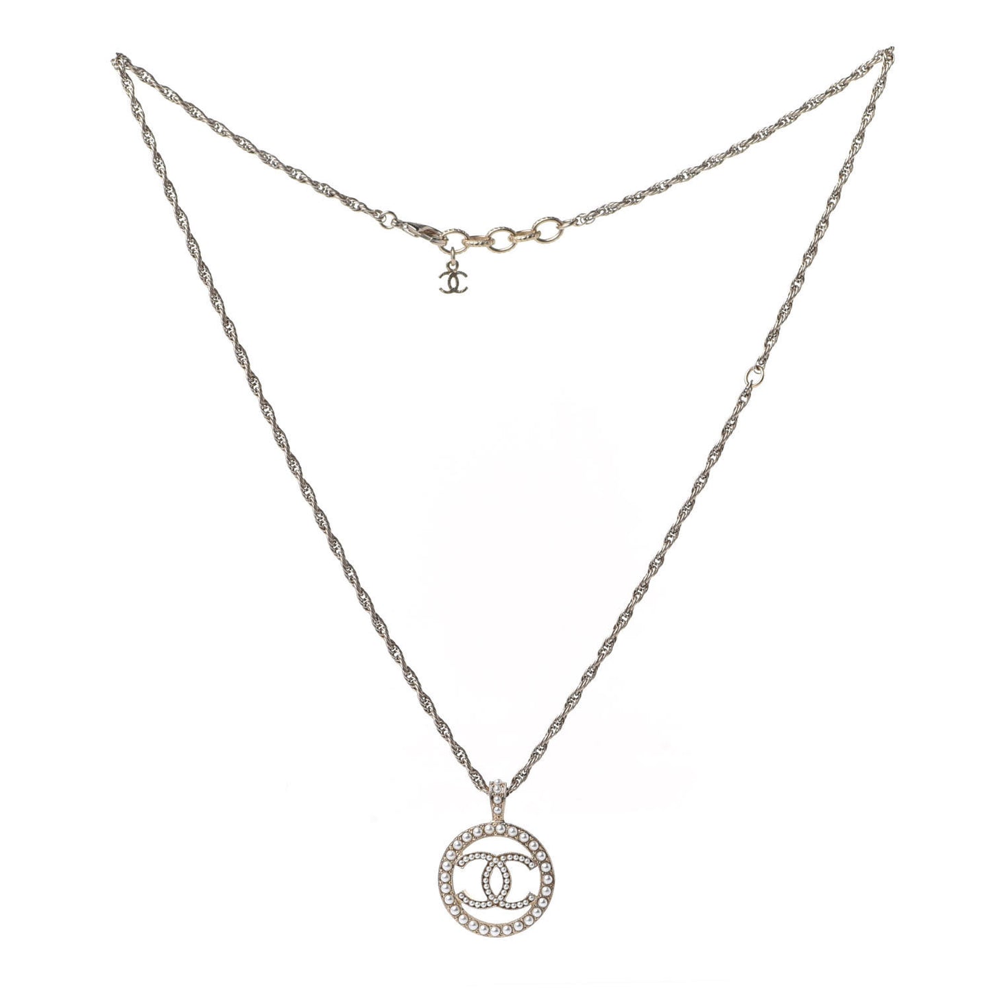 Pearl CC Round Pendant Necklace Gold