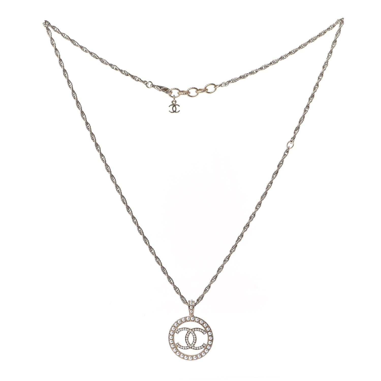 Chanel Pearl CC Round Pendant Necklace Gold 3 of 6