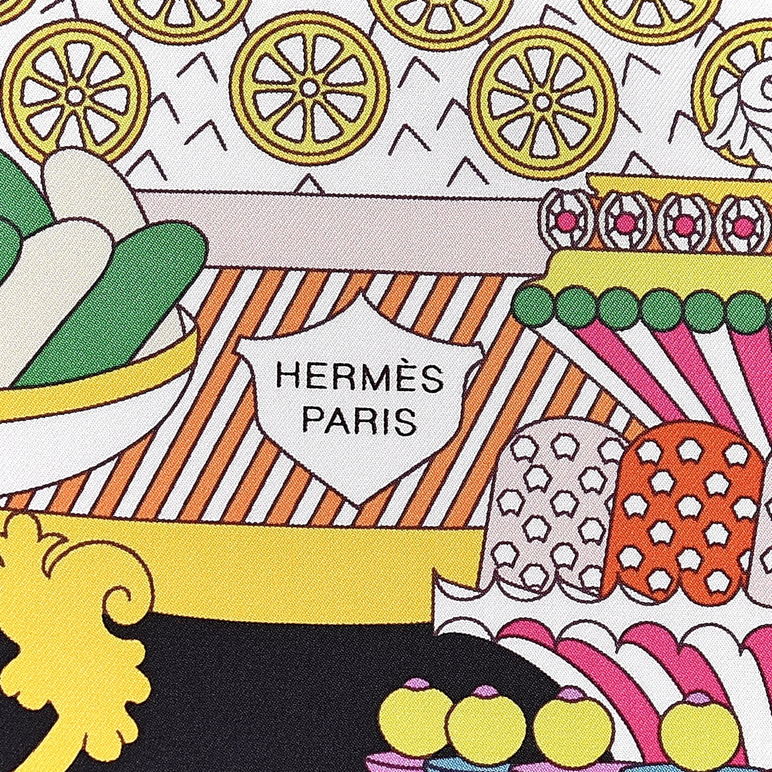 Hermes Silk La Patisserie Francaise Scarf 90 Orange Black Multicolor 4 of 5