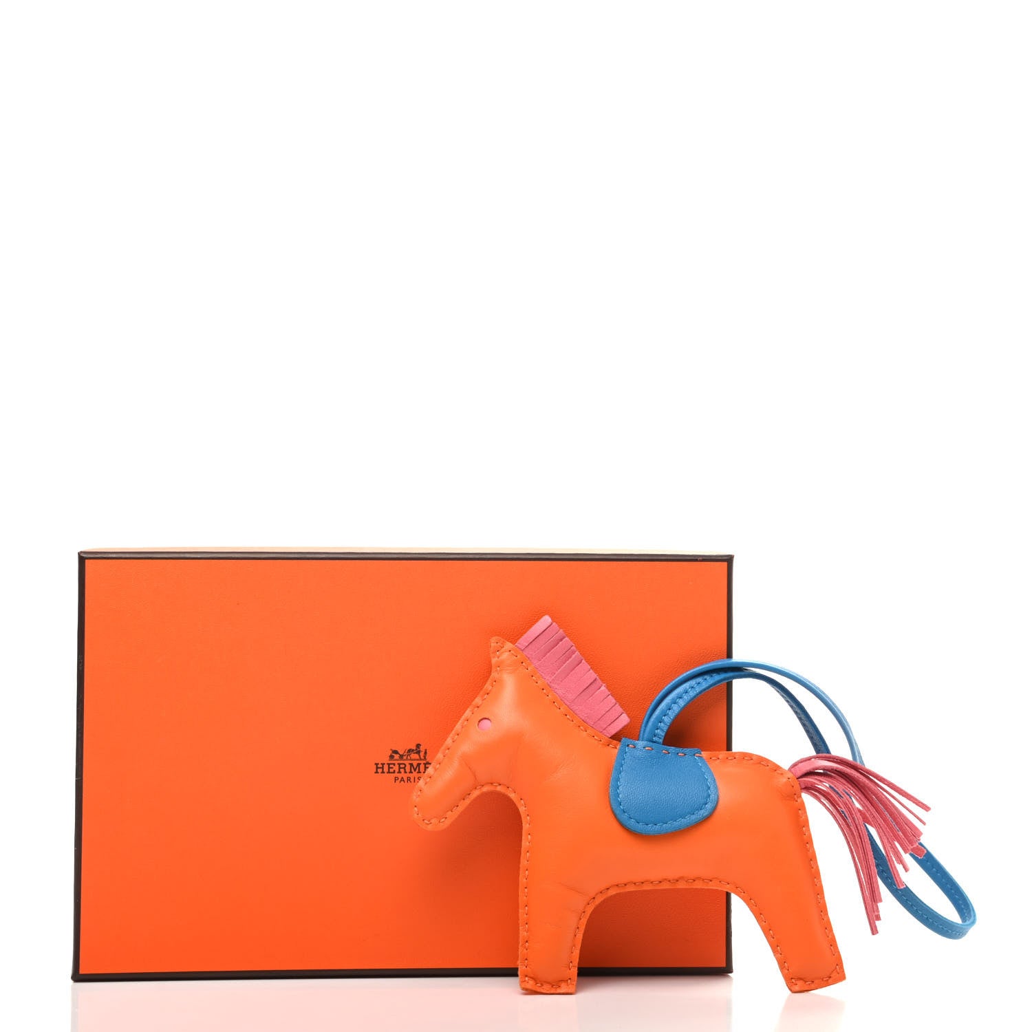 Hermes Milo Lambskin Grigri Rodeo Bag Charm MM Feu Celeste Rose Azalee 5 of 5