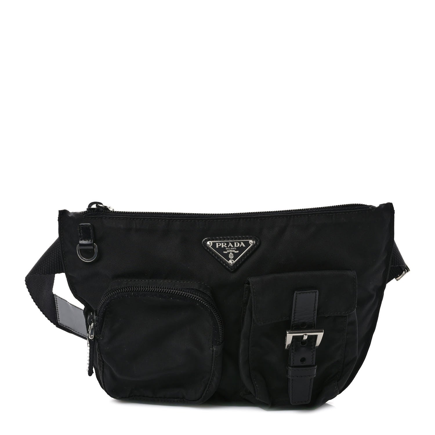 Prada Tessuto Nylon Soft Calfskin Sling Belt Bag Black 1 of 7